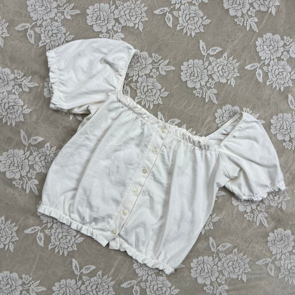 Brandy Melville White Puff Sleeve Peasant Blouse - Picture 1 of 3